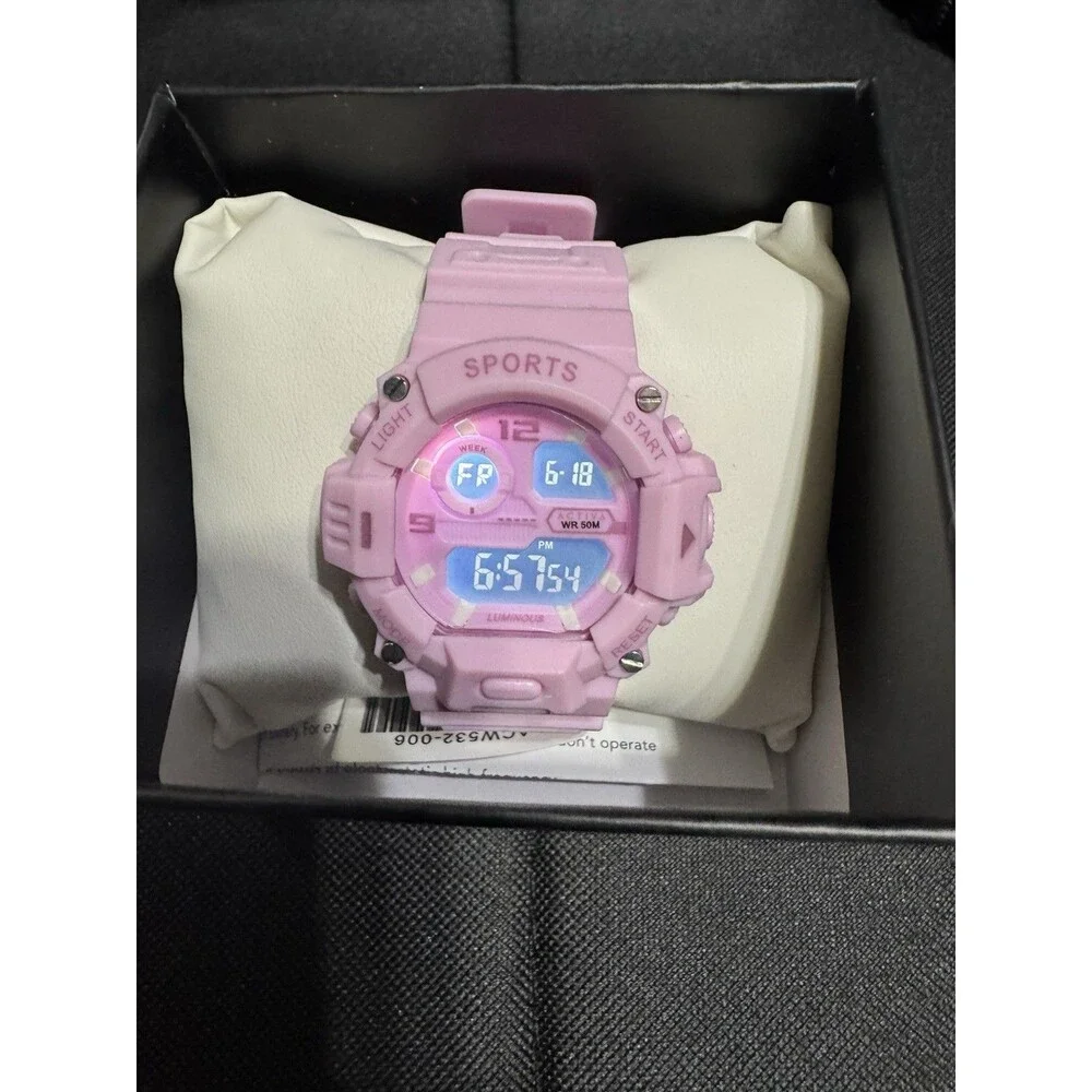 Pink Activa Sports Women's/Kids Digital Quartz Resin Strap Watch 50m WR w/ Box